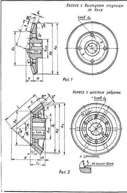 Конструкции конических кованых и литых зубчатых колес
